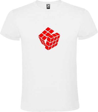 Wit T-Shirt met “ Rubik's Kubus “ afbeelding Rood Size XS