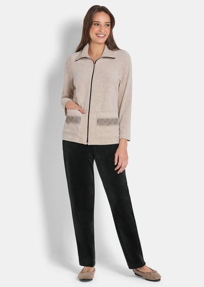 Huisensemble van zacht velours met katoen - beige / zwart - Gr. 38 van Goldner Fashion