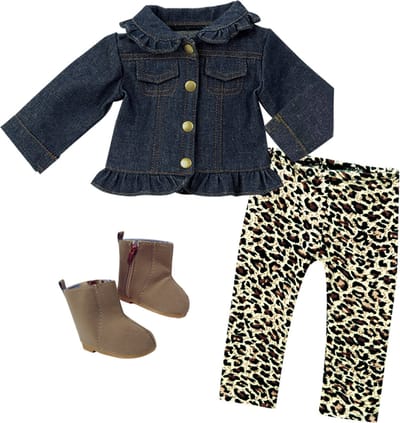 Sophia's Poppenkledingset voor Modepop - Spijkerjasje, Leggings en Laarzen - Poppen Accessoires