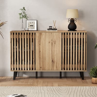 Sideboard - 150x40x95 cm - 3 deuren & 6 opbergvakken - houtlook met zwarte poten - draagkracht 40 kg