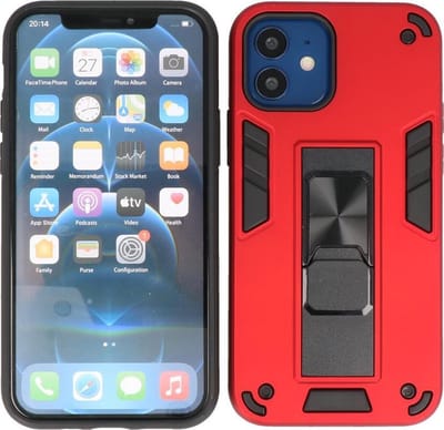 iPhone 12 Mini Hoesje - Tough Armor Hardcase - Telefoonhoesje Met Standfunctie - Bestcases Backcover - Rood