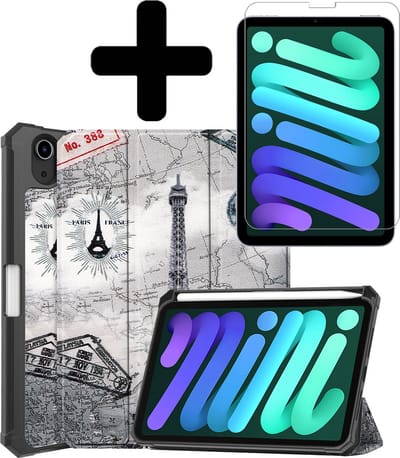 Hoes - Geschikt voor Apple iPad Mini 6 (2021) - 8.3 inch - 6e Generatie - Met Screenprotector - Trifold Bookcase - Hard Cover Case - Met Uitsparing Geschikt voor Apple Pencil - Hardcover Book - Tablet Hoesje - Eiffeltoren