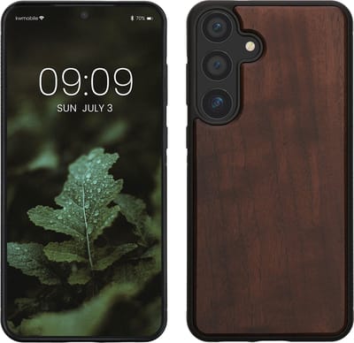 kwmobile telefoonhoesje geschikt voor Samsung Galaxy S25 Plus - Hoesje met bumper in donkerbruin - Backcover - hout