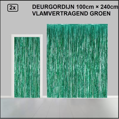 2x Folie gordijn metallic 2,4m x 1m groen - Decoratie festival themafeest carnaval gala disco glitter and glamour wanddeco