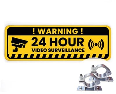 Bord Video surveillance - geel - Weerbestendig Aluminium - 40x15 cm - Bevestiging: Met paalbeugels Ø48mm