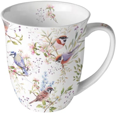Ambiente-mok-beker-met oor-porselein-busy birds-vogels-cadeau-lente