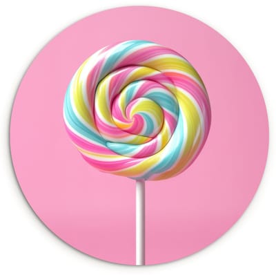 WallCircle® Wandcirkel 120x120 cm - Muurcirkel Lolly - Roze - Snoep - Zoet - Muurdecoratie woonkamer - Wanddecoratie slaapkamer - Kamer decoratie accessoires - Ronde schilderijen XXL