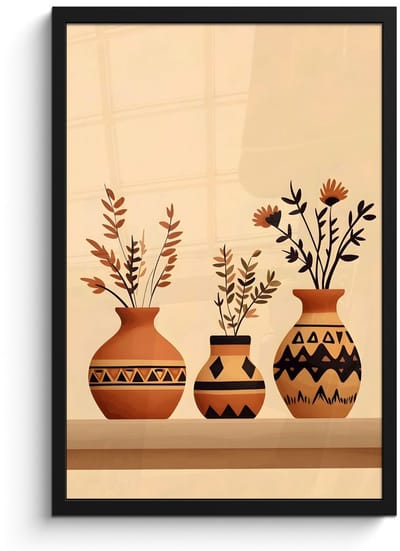 Poster in lijst - Fotolijst 40x60 cm - Posters - Vazen - Bloemen - Bladeren - Minimalistisch - Posterlijst zwart - Decoratie - Wanddecoratie woonkamer - Muurdecoratie slaapkamer