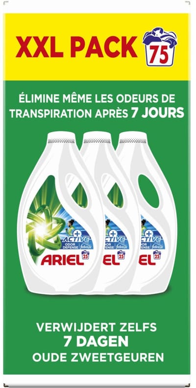 Ariel Vloeibaar Wasmiddel +Actieve Odor Defense 75 Wasbeurten - 3,37 liter