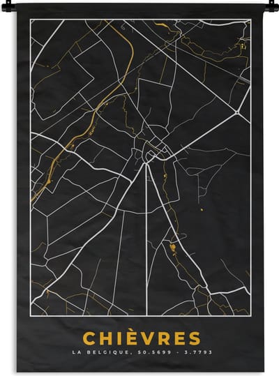 Wandkleed - Wanddoek - Stadskaart - Goud - Kaart - Plattegrond - Chièvres - 120x180 cm - Wandtapijt