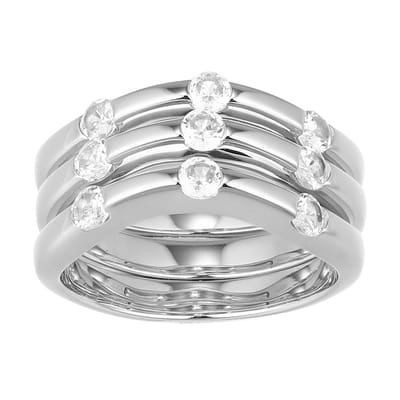Cavill - Zilveren Ring - 925 Sterling Zilver Gerhodineerd - 9 Nigeriaanse Zirkonen 0,878 ct Rondgeslepen Pave Zetting Elegantie