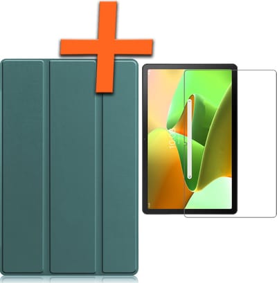 Hoesje - Geschikt voor Lenovo Tab M10 Plus (3e / 3rd Generatie) - Met Screenprotector - Trifold Bookcase - Hard Cover - Hardcover Book Case - Tablet Hoes - Donkergroen