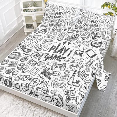 Black Line Game 4-delige Lakenset, Inclusief 1 Plat Laken, 1 Extra Groot Laken, 2 Kussenslopen (Minimalistisch, Tekst) 99cmx199cm gray
