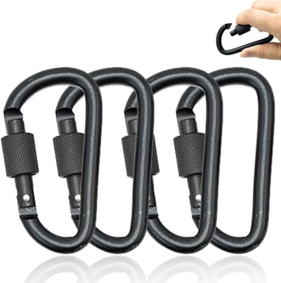Vergrendelbare Karabijnhaak - Sleutelclip Clips - Outdoor Activiteiten - Met Schroefslot - 4 Stuks - Zwart