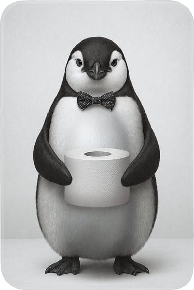 Badmat 60x90 cm - Antislip - Pinguïn - WC rol - Wit - Badmatten voor badkamer - Badkamermat - Douchemat - Badkamer mat