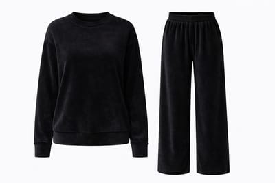 Huispak velours - zwart - 2 delig - maat L - velvet - broek met top