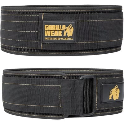 Gorilla Wear 4" Nylon Lifting Belt - Gewichthefgordel voor Krachttraining - Fitness Riem voor Squats & Deadlifts - Onderrug Ondersteuning - Zwart / Goud - S/M