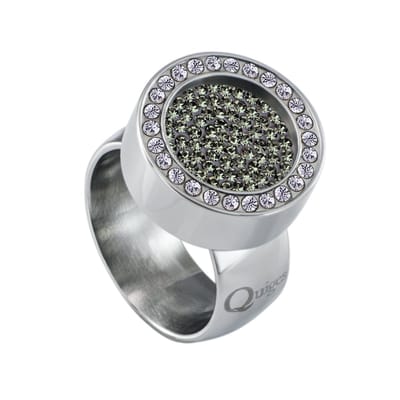 Quiges RVS Schroefsysteem Ring met Zirkonia Zilverkleurig Glans 16mm met Verwisselbare Zirkonia Olijfgroen 12mm Mini Munt