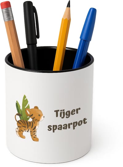 Hacebo® - Tijger spaarpot Pennenbakje - Tijger - dieren liefhebbers - pennenhouder - leuke cadeau voor iemand die van houdt van tijgers - verjaardagscadeau - kado - gift - Pennenbakje zwart