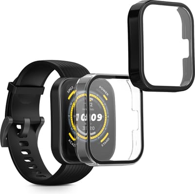 kwmobile 2x cover geschikt voor 22mm Amazfit Bip 6 / Bip 5 Unity / Bip 5 / GTS 3 / Balance 2 / Helio Strap - Fitnesstracker cover van gehard glas en kunststof frame set transparant / zwart
