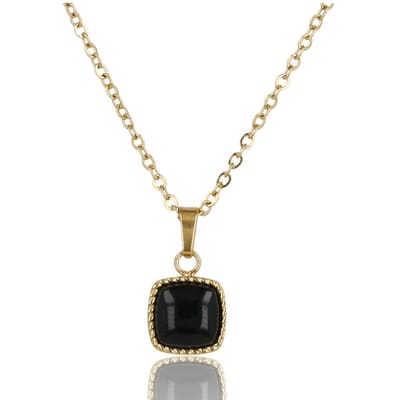 My Bendel - Goudkleurige Ketting met Vierkante Onyx Hanger - met Luxe Cadeauverpakking | Sieraden Voor Dames