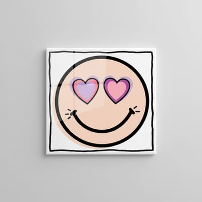 Smiley met Hartjes Ogen Keramische Tegel – Schattige Liefde Emoji Wanddecoratie – 15 × 15 cm