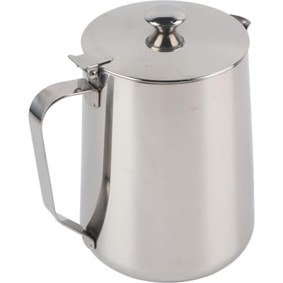 Roestvrijstalen Koffiekop Mok Melkopschuitlepel Kan met Deksel voor Latte Koffiekunst(1500 ml) white