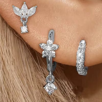 Oorbellen Set - 3 stuks - Kleur: Zilver - Luxe Oorbellen - Incl. Cadeauverpakking - Oorhangers / Oorring / Oorknopjes - Hoge Kwaliteit RVS - Stainless Steel / Roestvrijstaal - Verkleurt Niet - Oorbellen Set - Oorbellen Vrouwen / Dames