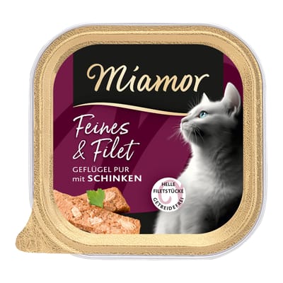 16x 100g Miamor Fijn & Filet Gevogelte Pur & Ham Natvoer voor katten