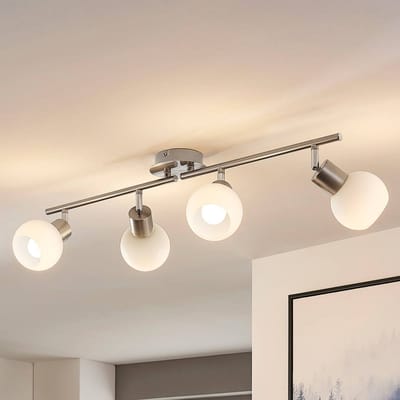 Lindby plafondlamp Elaina, 70 cm, 4-lamps, nikkel, glas, E14