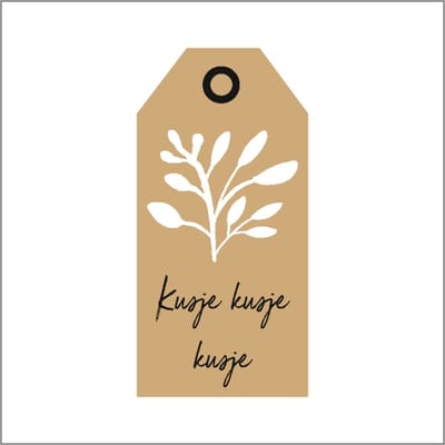 Cadeaukaartje - "Kusje" - Bloemenkaartje - Bloemenlabel - Bruin Kraft - 10 x 5 cm - 20 stuks - Met Boorgaatje