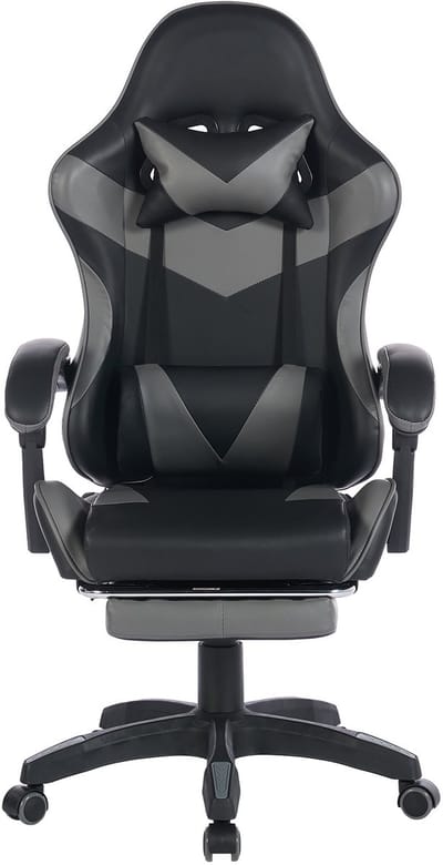 Gaming stoel ROLIPO-ergonomische - bureaustoel stoel -155° verstelbaar met voetensteun en massagefunctie – hoge rug kunstleer stoel met lendensteun en hoofdsteun – 64x52x116 cm – grijszwart