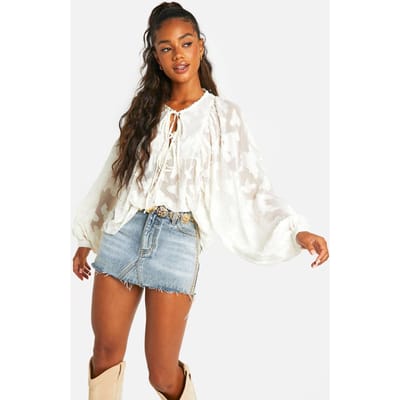 boohoo Dames Burnout Floral Boho Blouse | Wit | Maat: 40