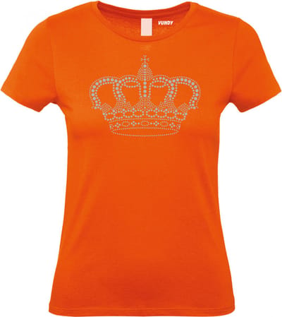 Dames T-shirt Kroontje zilver | oranje koningsdag kleding | oranje t-shirt | Oranje | maat XS