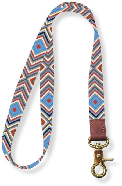 Travel Cords - Keycord Ruitjes Blauw Rood - lanyard - draaglengte 45 cm - leer - metaal - canvas - sleutelkoord - karabijnhaak goudkleurig - sleutels - pasjes - telefoon