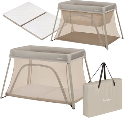 Baby Onderweg Campingbedjes Lionelo Alice – 3 in 1 Baby bed, Box en Reisbedje –Campingbed - Matras met T25-schuim – 2 Hoogteposities – Lichtgewicht (5.5 kg) – Compact opvouwbaar – Ritssluiting – Inclusief draagtas – Afneembare wasbare hoes