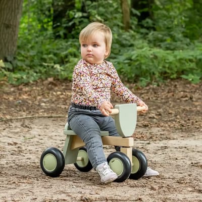 Bandits & Angels Vintage Rider Green Loopfiets Hout vanaf 1 jaar - Voor Jongens en Meisjes - Houten Loop Fiets Groen - Vierwieler - Geluidsarme en Krasvrije Wielen