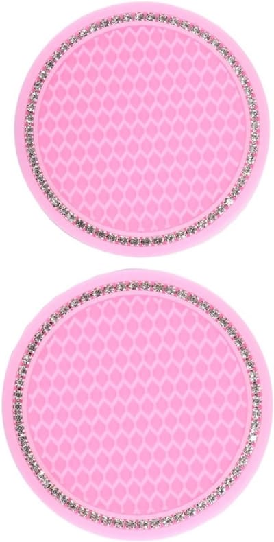 Set van 2 Universele Auto Bekerhouder Coasters, 7cm Antislip Mat met Kristallen Versiering voor Interieurdecoratie (Roze + Diamant)
