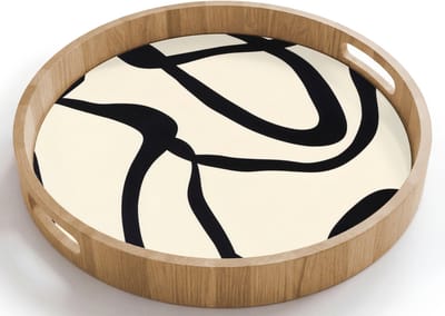 Dienblad rond 40x40 cm - Schootdienblad hout - Abstract - Lijnen - Modern - Beige - Borrelplank rechthoek - Plateau houten dienbladen