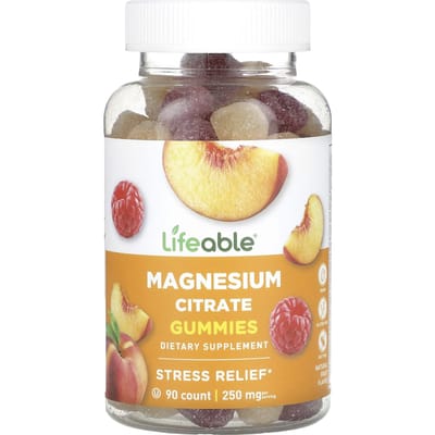 Lifeable, magnesiumcitraat gummies, natuurlijk fruit, 250mg, 90 gummies (83,33 mg per snoepje)