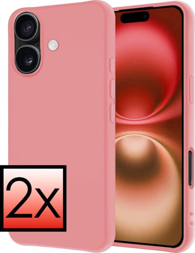 Hoesje - 2 Stuks - Geschikt voor Apple iPhone 16 - Sterk & Shockproof - Case Siliconen - Back Cover - Telefoon Hoes - Lichtroze