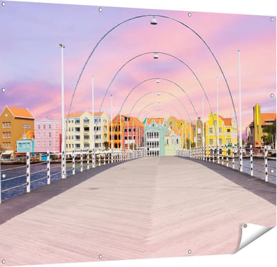 Gards Tuinposter Willemstad Gekleurde Huisjes in Cura�ao - 150x120 cm - Tuindoek - Tuindecoratie - Wanddecoratie buiten - Tuinschilderij
