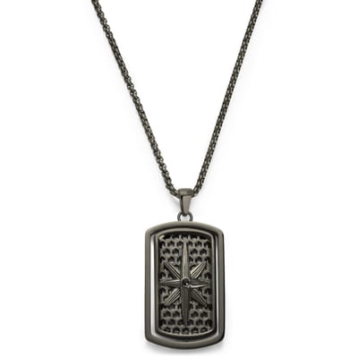 Icarus | Gunmetal Zwarte Roestvrijstalen Dogtag Ketting met Zwarte Zirkonia