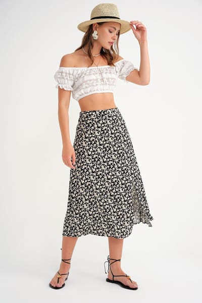 High-Waisted Bloemen Midi Rok