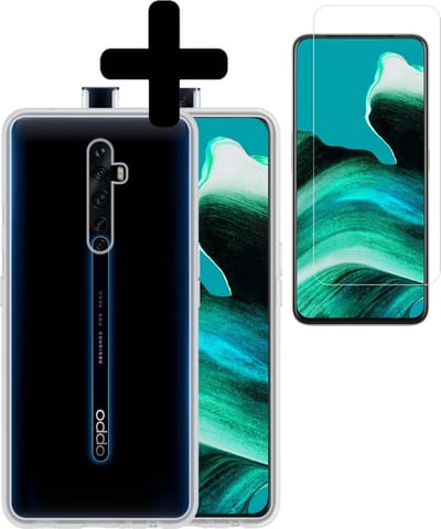 Hoesje - Met Screenprotector - Geschikt voor OPPO Reno 2 - Sterk & Shockproof - Back Cover - Siliconen Case - Telefoon Hoes - Telefoonhoesjes - Transparant