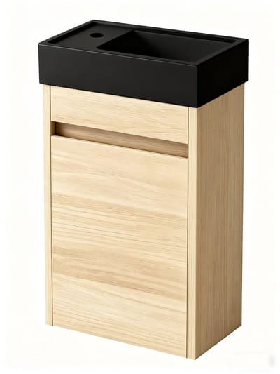 Nurion Toiletmeubel Sam - mat zwarte basin en licht houten kast - 41 x 22,5 x 65 cm