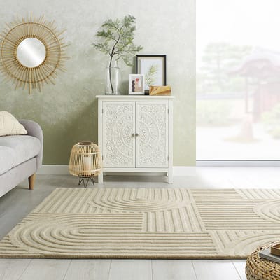 Flycarpets Zen Modern Japandi - Laagpolig - 100% Wol Vloerkleed - Naturel / Beige - 120x170 cm