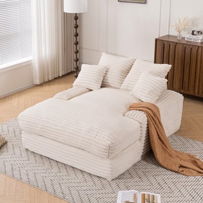 MIVRAY Chaise Longue 135 x 165 x 58 cm - Zonder Montage Met 4 Afneembare Kussens - Voor Woonkamer En Appartement - Ribstof Beige