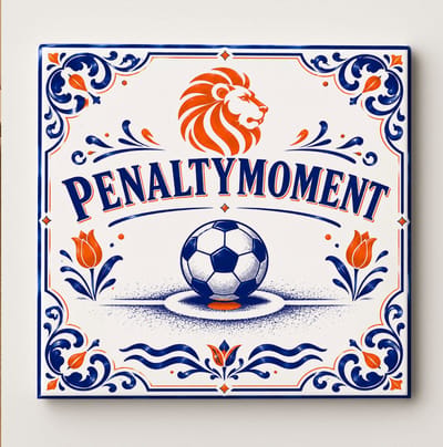 Penaltymoment Nederland Voetbaltegel – Nederlands Supporter Design met Oranje Leeuw, Voetbal, Tulpen en Delfts Blauwe Stijl – Decoratieve Keramische Cadeautegel