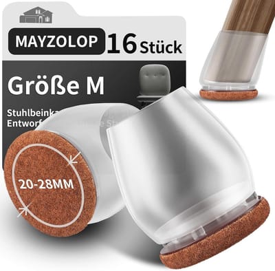 Transparante stoelpootdoppen 16 stuks voor schuine stoelpoten - 1 inch - Beschermers met vilt, geen krassen en geluid